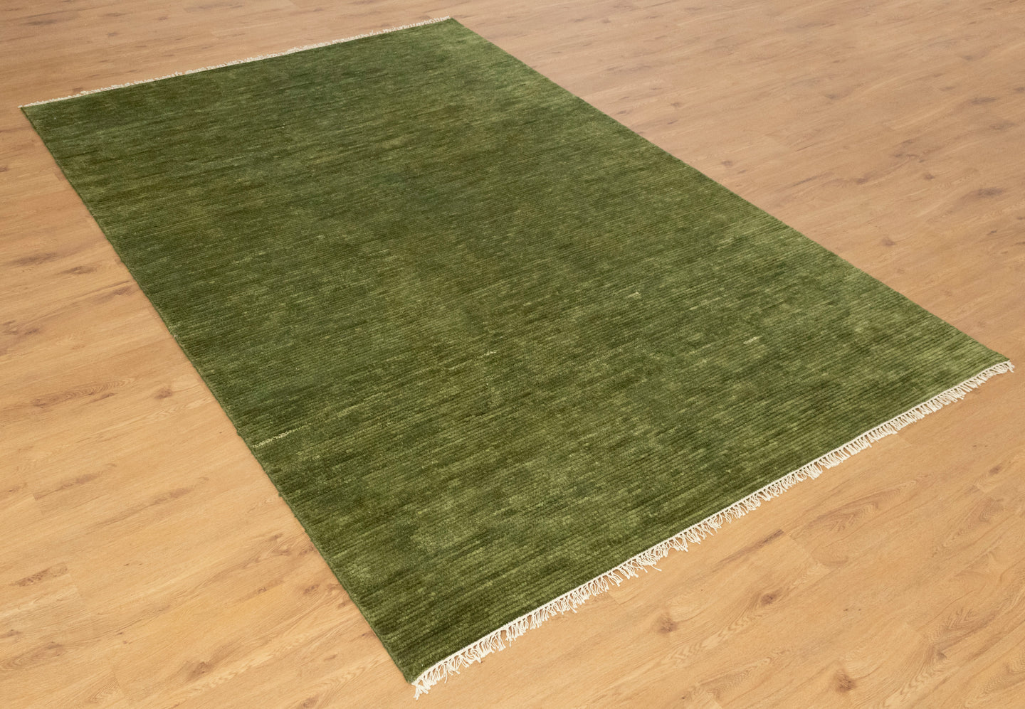 Solid Green Plane Hand Knotted wool Rug
